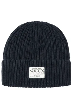 Damen CAMP DAVID & SOCCX Beanie in Rippstrick mit Label Patch blue navy