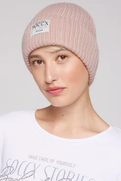 Damen CAMP DAVID & SOCCX Beanie in Rippstrick mit Label Patch rose blush