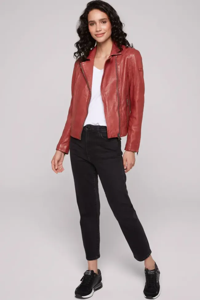 Damen CAMP DAVID & SOCCX Bikerjacke aus Leder im Vintage Look