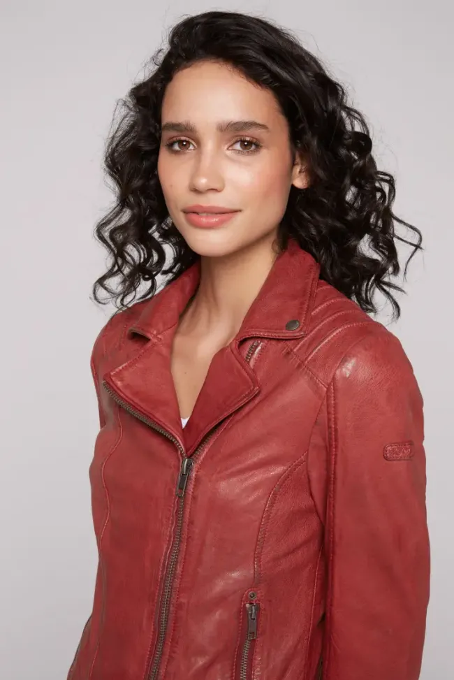 Damen CAMP DAVID & SOCCX Bikerjacke aus Leder im Vintage Look