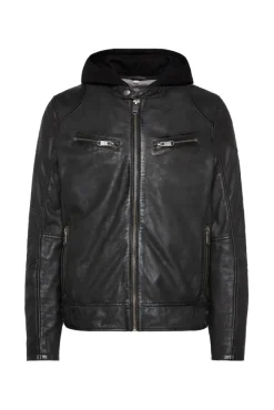 Herren CAMP DAVID & SOCCX Bikerjacke aus Leder mit Kapuzeneinsatz