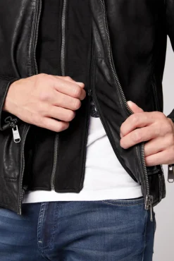 Herren CAMP DAVID & SOCCX Bikerjacke aus Leder mit Kapuzeneinsatz
