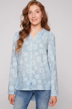 Damen CAMP DAVID & SOCCX Bluse Oil Dyed mit Intarsia-Muster cool blue