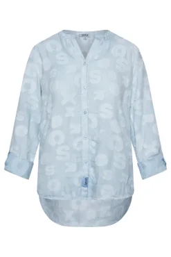 Damen CAMP DAVID & SOCCX Bluse Oil Dyed mit Intarsia-Muster cool blue