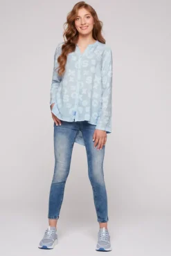 Damen CAMP DAVID & SOCCX Bluse Oil Dyed mit Intarsia-Muster cool blue