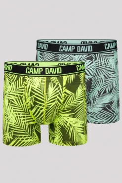 Herren CAMP DAVID & SOCCX Boxershorts mit All Over Print, 2er-Pack aqua / neon lime