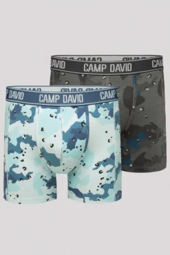 Herren CAMP DAVID & SOCCX Boxershorts mit All Over Print, 2er-Pack light blue / anthra
