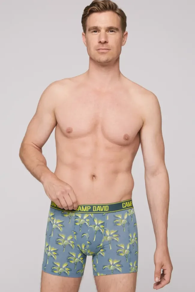 Herren CAMP DAVID & SOCCX Boxershorts mit All Over Print, 2er-Pack surf grey / red
