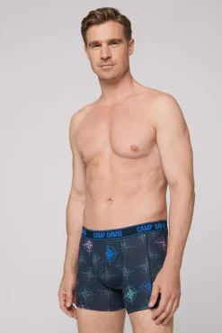 Herren CAMP DAVID & SOCCX Boxershorts mit All Over Print, 2er-Pack blue navy / sun aqua