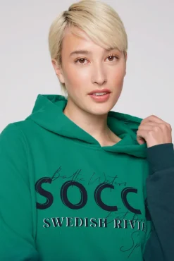 Damen CAMP DAVID & SOCCX Dip Dye Hoodie mit Logo Print bottle green