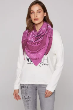 Damen CAMP DAVID & SOCCX Dreieckstuch im Materialmix mit Artwork iced berry