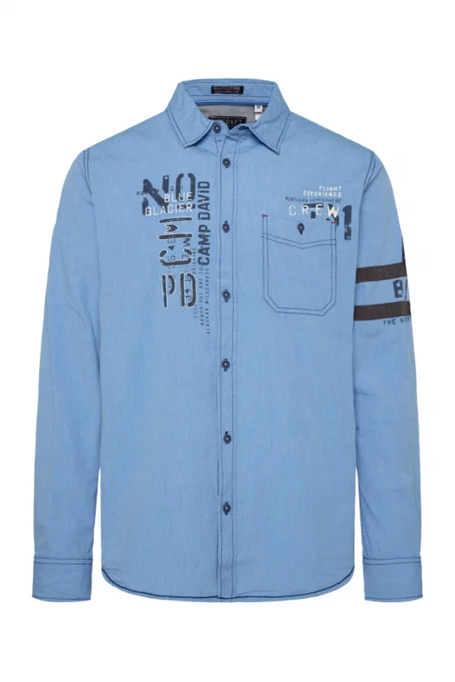 Herren CAMP DAVID & SOCCX Fil à Fil Langarmhemd mit Label-Applikationen strong blue