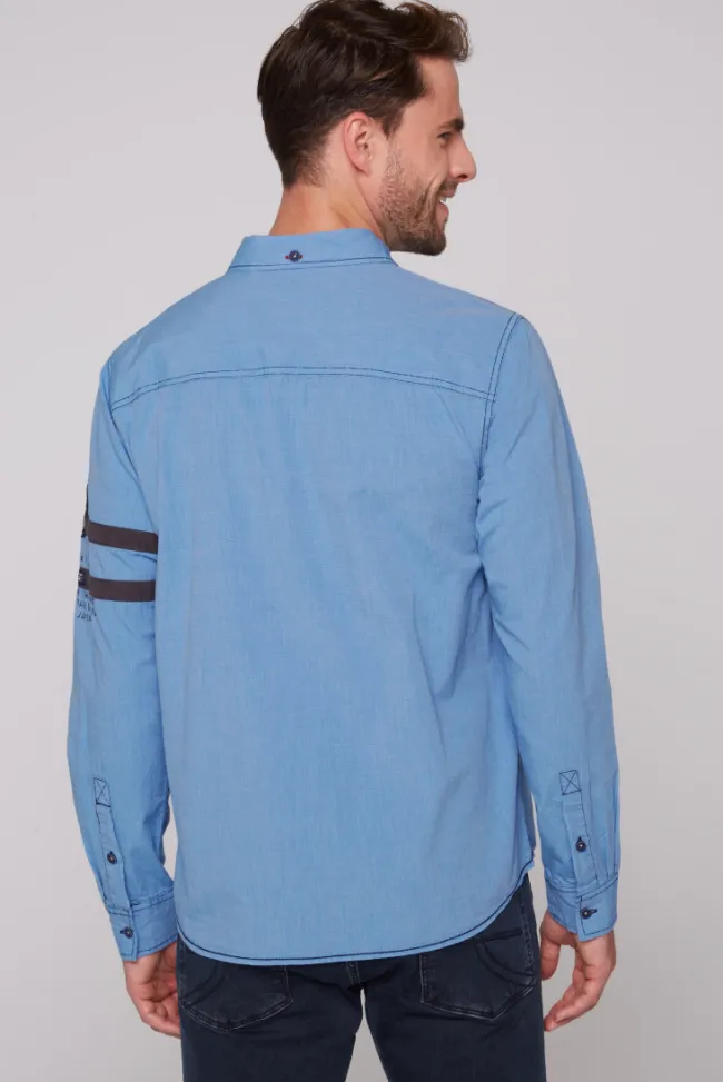Herren CAMP DAVID & SOCCX Fil à Fil Langarmhemd mit Label-Applikationen strong blue