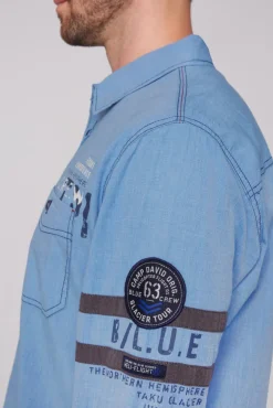Herren CAMP DAVID & SOCCX Fil à Fil Langarmhemd mit Label-Applikationen strong blue