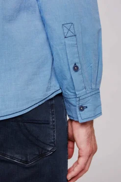 Herren CAMP DAVID & SOCCX Fil à Fil Langarmhemd mit Label-Applikationen strong blue