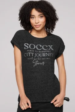 Damen CAMP DAVID & SOCCX Flauschstrick-Shirt mit Glitter Logo