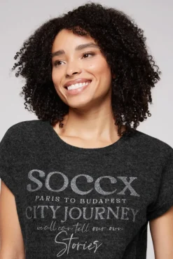 Damen CAMP DAVID & SOCCX Flauschstrick-Shirt mit Glitter Logo