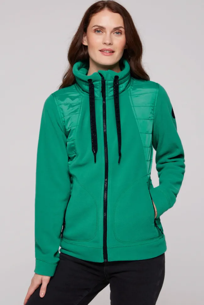 Damen CAMP DAVID & SOCCX Fleecejacke mit tonigen Stepp-Details bottle green