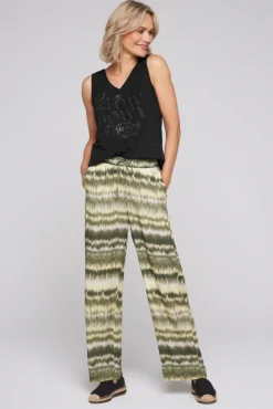 Damen CAMP DAVID & SOCCX Gemusterte Palazzo-Hose mit Elastikbund desert olive | XXL