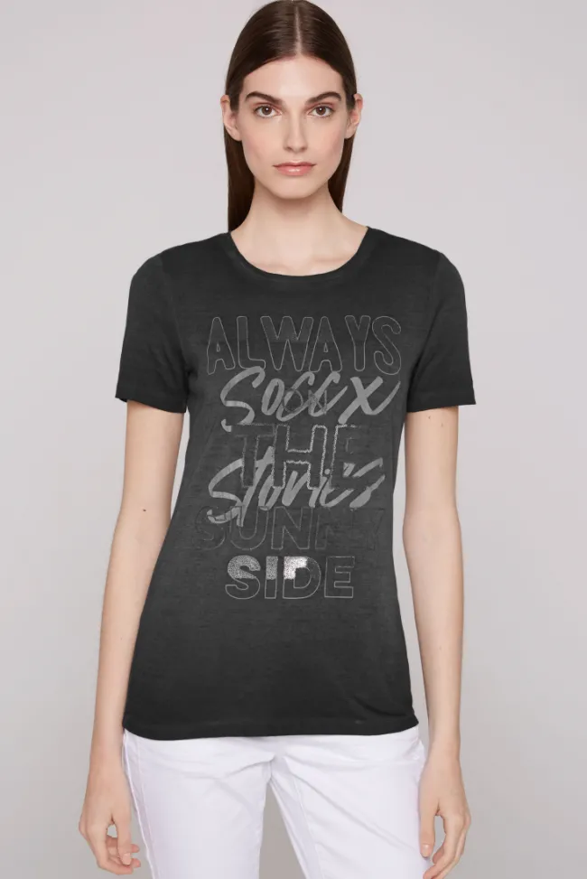 Damen CAMP DAVID & SOCCX Geripptes T-Shirt mit Artwork
