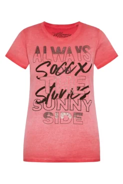 Damen CAMP DAVID & SOCCX Geripptes T-Shirt mit Artwork red orange