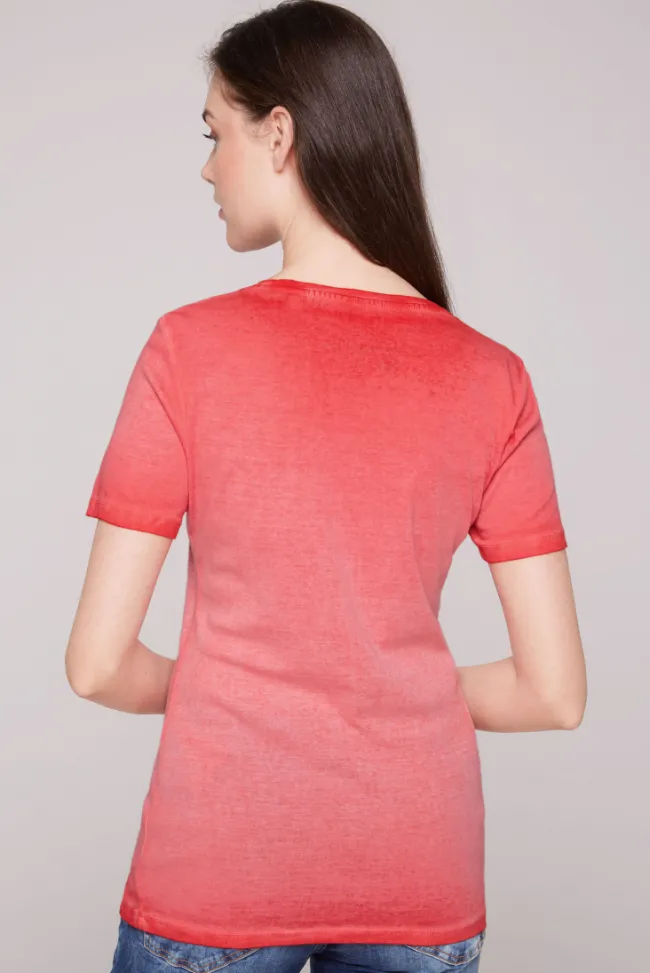 Damen CAMP DAVID & SOCCX Geripptes T-Shirt mit Artwork red orange