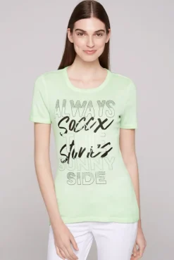 Damen CAMP DAVID & SOCCX Geripptes T-Shirt mit Artwork light green