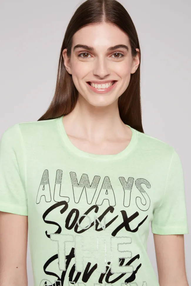 Damen CAMP DAVID & SOCCX Geripptes T-Shirt mit Artwork light green