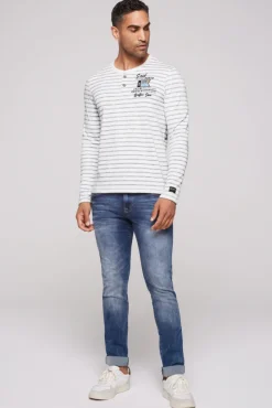 Herren CAMP DAVID & SOCCX Gestreiftes Henley-Shirt mit Artwork