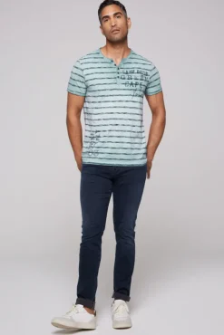 Herren CAMP DAVID & SOCCX Gestreiftes Henley-Shirt mit Brusttasche