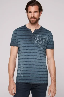 Herren CAMP DAVID & SOCCX Gestreiftes Henley-Shirt mit Brusttasche blue navy