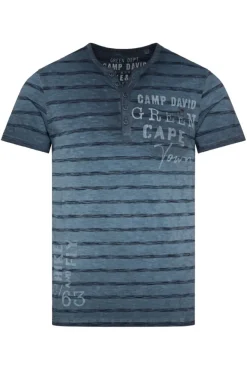 Herren CAMP DAVID & SOCCX Gestreiftes Henley-Shirt mit Brusttasche blue navy