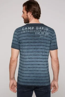 Herren CAMP DAVID & SOCCX Gestreiftes Henley-Shirt mit Brusttasche blue navy