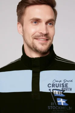 Herren CAMP DAVID & SOCCX Gestreiftes Troyer-Sweatshirt mit Artworks