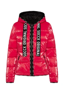 Damen CAMP DAVID & SOCCX Glänzende Steppjacke mit Samt-Optik clear red