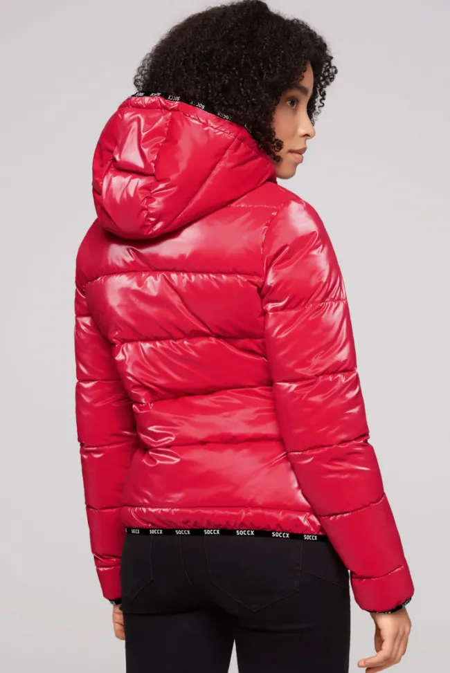 Damen CAMP DAVID & SOCCX Glänzende Steppjacke mit Samt-Optik clear red