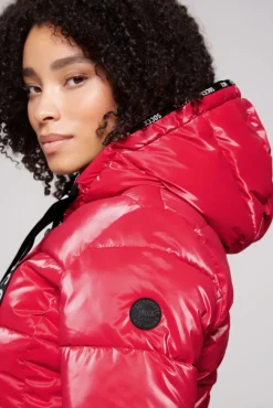 Damen CAMP DAVID & SOCCX Glänzende Steppjacke mit Samt-Optik clear red