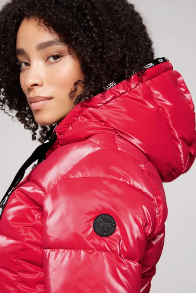 Damen CAMP DAVID & SOCCX Glänzende Steppjacke mit Samt-Optik clear red