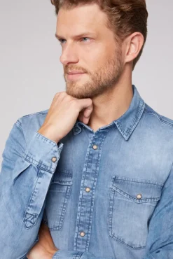 Herren CAMP DAVID & SOCCX Hemd aus Denim Regular Fit light blue bleached