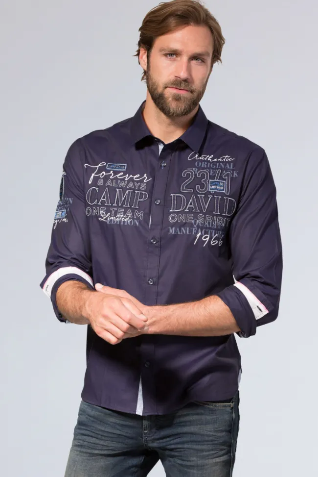 Herren CAMP DAVID & SOCCX Hemd mit Dobby-Struktur und Artworks blue navy