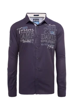 Herren CAMP DAVID & SOCCX Hemd mit Dobby-Struktur und Artworks blue navy