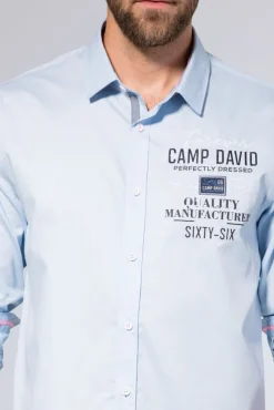 Herren CAMP DAVID & SOCCX Hemd mit Webstruktur und Artworks, Regular Fit light blue