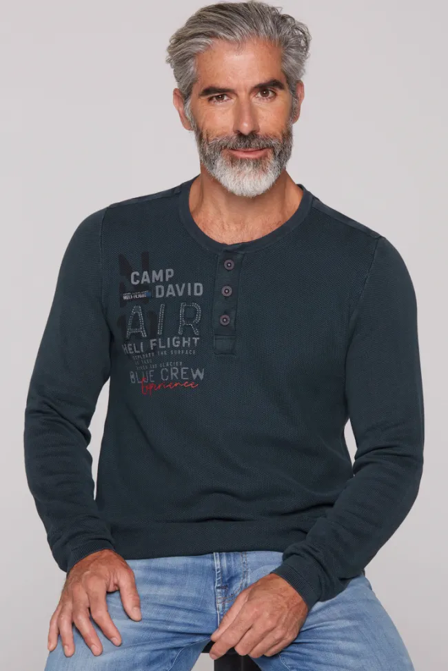 Herren CAMP DAVID & SOCCX Henley-Pullover Stone Washed blue navy