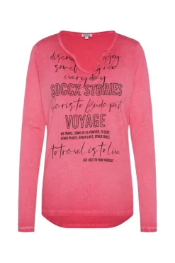 Damen CAMP DAVID & SOCCX Henley-Shirt mit Wording Glitter Print pinky red