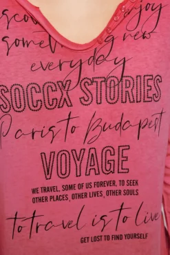 Damen CAMP DAVID & SOCCX Henley-Shirt mit Wording Glitter Print pinky red