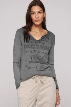 Damen CAMP DAVID & SOCCX Henley-Shirt mit Wording Glitter Print