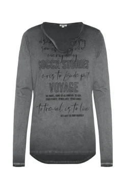 Damen CAMP DAVID & SOCCX Henley-Shirt mit Wording Glitter Print