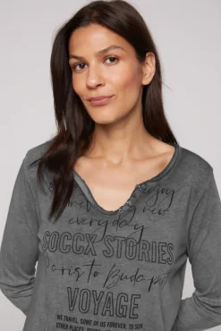 Damen CAMP DAVID & SOCCX Henley-Shirt mit Wording Glitter Print