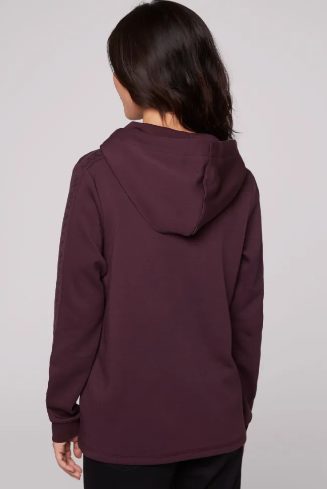 Damen CAMP DAVID & SOCCX Hoodie aus Interlock mit Artwork und Tapes deep plum