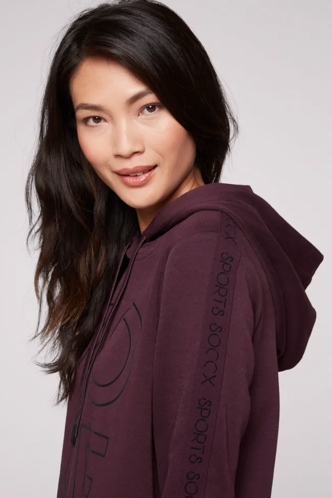 Damen CAMP DAVID & SOCCX Hoodie aus Interlock mit Artwork und Tapes deep plum